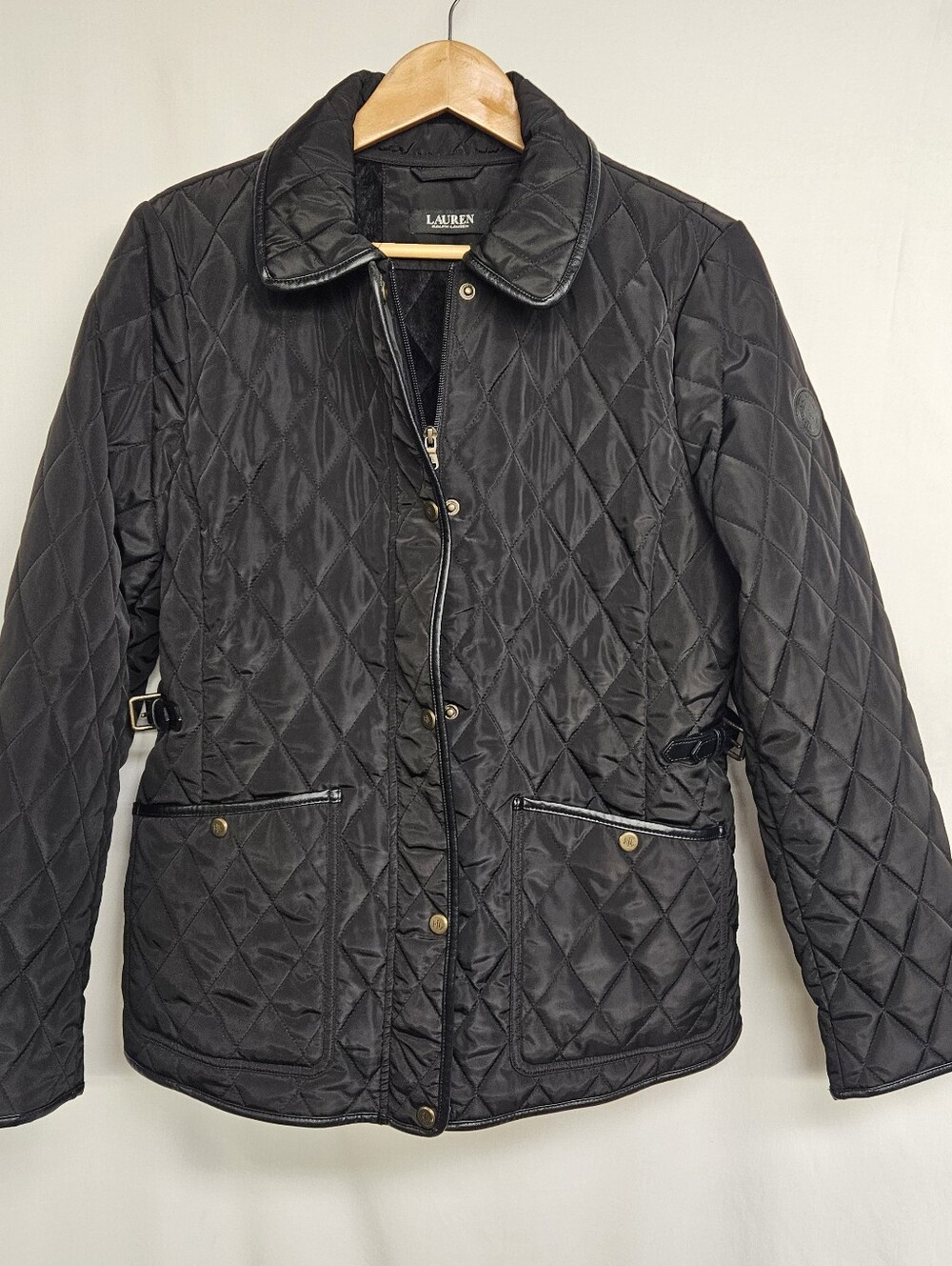 Lauren Ralph Lauren Quilted Jacket Womens Large Black Belted Lined Warm 02/2024
